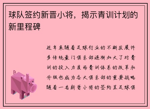 球队签约新晋小将，揭示青训计划的新里程碑